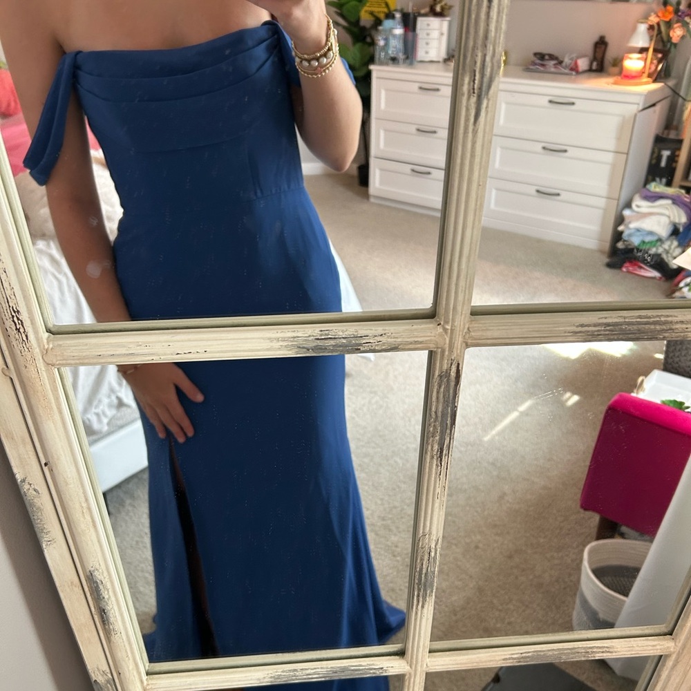 Azazie Blue One Shoulder Gown for Wedding Guest